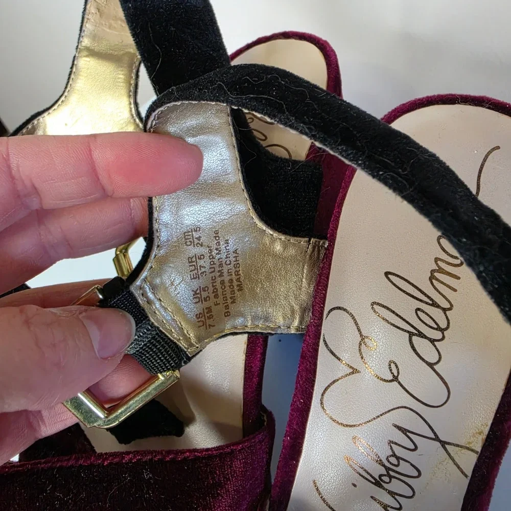 Libby Edelman Whimsigoth Velvet Platform Sandals 7.5M Marsha Burgundy Black